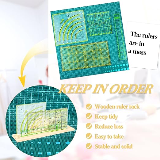 2 Piece Wooden Quilting Ruler Holder Organizer 17 Inch 5 Slot Grids Ruler Rack for Quilting and Sewing, Ideal for Home Office Desk Storage(Wood Color)