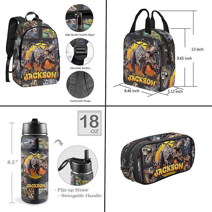 M YESCUSTOM Custom Dinosaur Backpack for Boys Personalized Elementary Boys Backpack with Name, Kids School Bookbag Shoulder Bag Multi Travel Backpack Casual Daypack Bag for Teenager School Camping