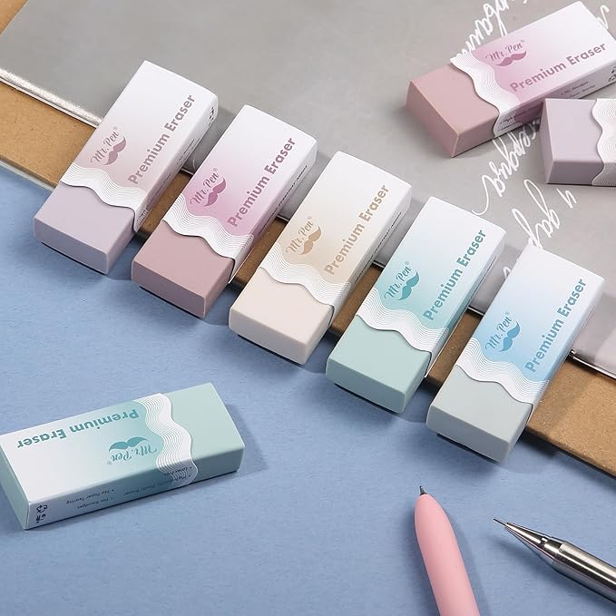 Mr. Pen- Pencil Eraser, 10 Pack, Large Latex Free Vinyl Block Erasers for School, Office, Art Sketching, Homework, Exams, Clean Smudge-Free Correction, Morandi Colors