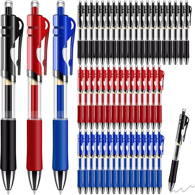 50 Pcs Black Ink Pens 0.5mm Fine Point Gel Pens with Super Soft Grip Ball Point Pen Retractable School Office Supplies（20 Black, 15 Red, 15 Blue）