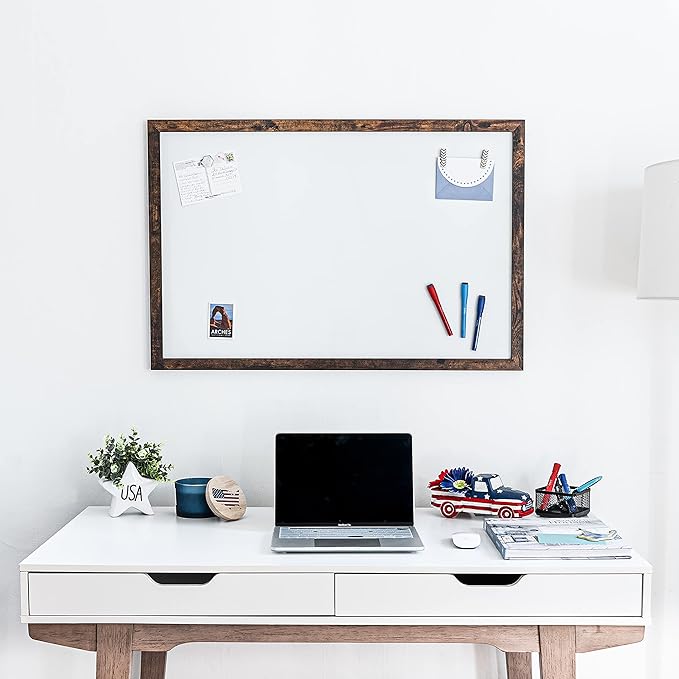 Loddie Doddie Magnetic Whiteboard - 24 x 36 in Rustic Wood Frame - Magnetic Dry Erase Board for Wall - Big White Board for Home Office - Built-in Marker Tray & Message Center