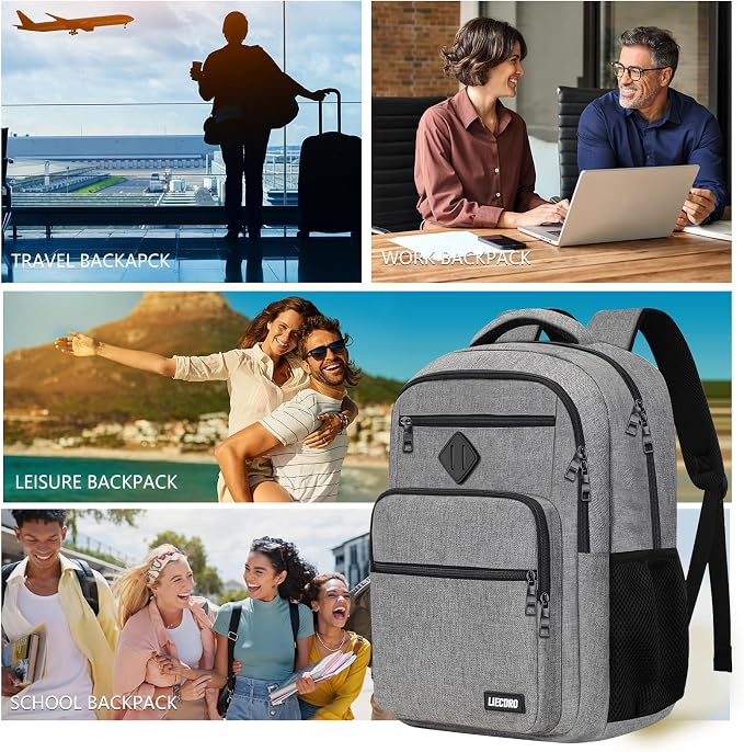 School Backpack for Boys Girls Teens, Grey Backpack for Men Women, 15.6 inch Laptop Back Pack with Reinforced Straps, Backpacks for School Business Work College Travel, College Book Bag, Bookbag