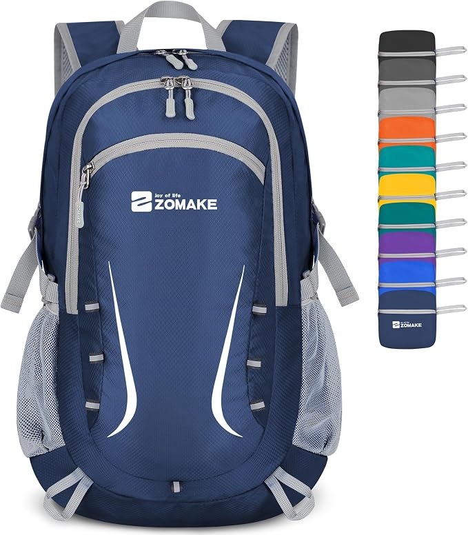 ZOMAKE Lightweight Packable Backpack 35L, Foldable Backpacks Water Resistant Collapsible Light Daypack for Hiking(Navy Blue) | Light Hiking Backpacks Water Resistant Collapsible Day Pack for Travel, Everyday Carry, Multi-Pocket Layout, Heavy Duty Nylon