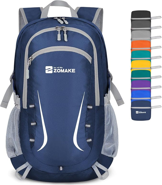 ZOMAKE Lightweight Packable Backpack 35L, Foldable Backpacks Water Resistant Collapsible Light Daypack for Hiking(Navy Blue) | Light Hiking Backpacks Water Resistant Collapsible Day Pack for Travel, Everyday Carry, Multi-Pocket Layout, Heavy Duty Nylon