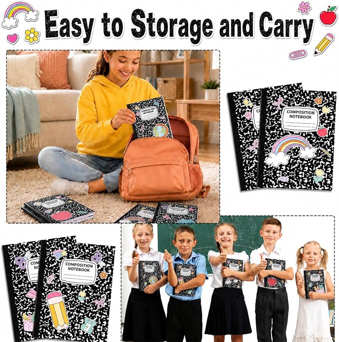 12 Pack Large Composition Notebooks Bulk 9.8 × 7.5 in Wide Ruled Hard Cover Composition Book Assorted Marble Journal College Ruled Paper for College Office Back to School Supplies(Black and White)