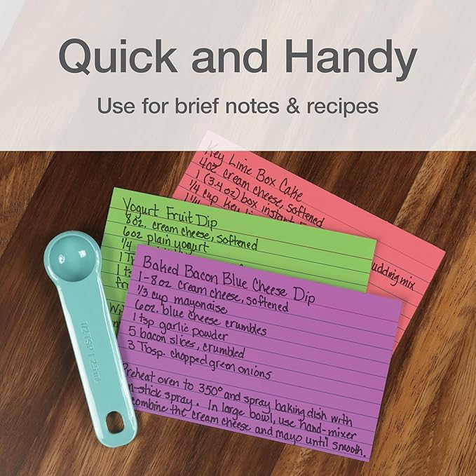 Oxford Ruled Index Cards, Lined Note Cards, Flashcards for School, 4 Assorted Bright Colors: Coral, Green, Teal and Orchid, 3 Inch x 5 Inch, 200 Cards Per Pack (1017488)