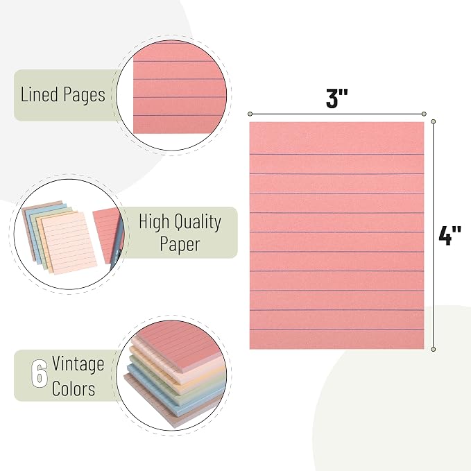Mr. Pen- Lined Sticky Notes, 3" x 4", 6 Pads, 60 Sheets/Pad