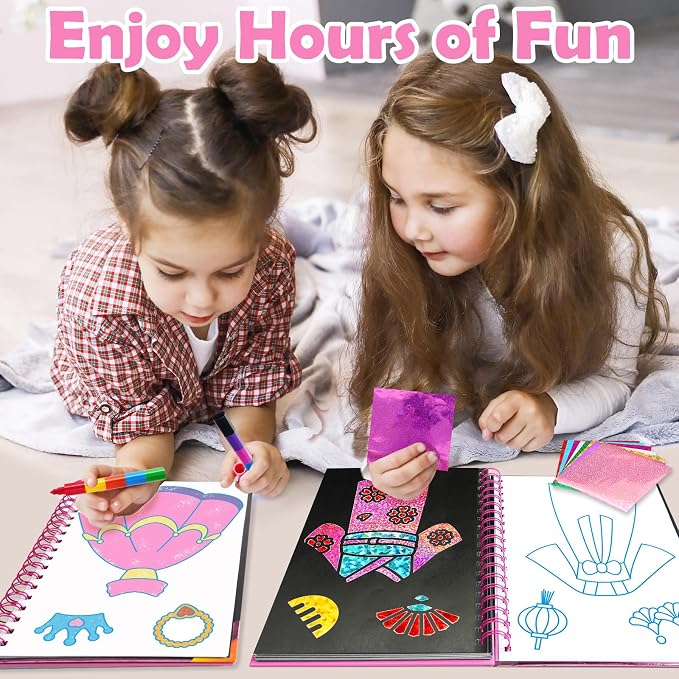 FUNNYB&G Mess-Free Foil Art Craft for Girls Ages 4-10, Kids Birthday Gift