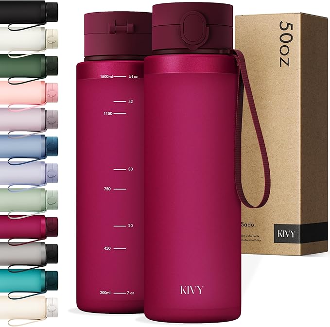 KIVY Slim Water Bottle 50oz with Leakproof Flip Lid [Lightweight & Shatterproof] for Travel, Sports, School - Extra large water bottle no straw - 1.5 Liter water bottles