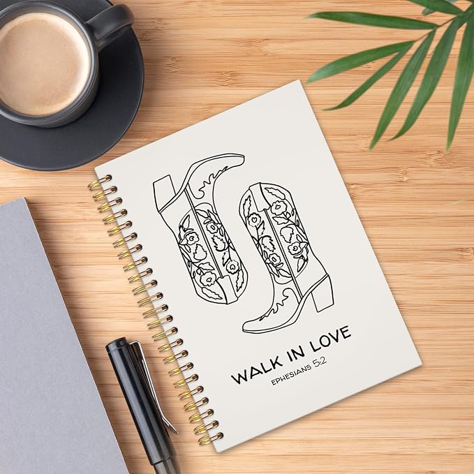 UTELKA Sermon Notes Journal, Bible Journal Bible Study Supplies Notebook, Western Bible Study Journal 5.5x8.3, Cowgirls Boots Walk in Love Inspirational Notes Notebook For Office Work Christian Gifts