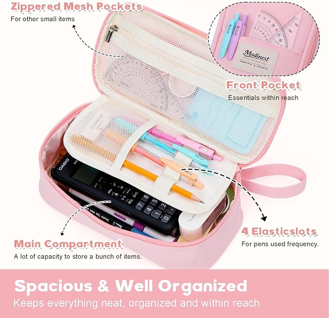 Pencil Case Pouch, Large Capacity Pen Bag Organizer, Cute Aesthetic Pencil Box for Girls Boys Kids, Back to School Supplies, Teacher Supplies Classroom Essentials, Pink