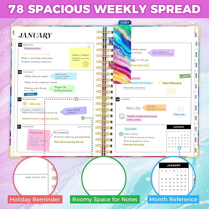Planner 2026-2027, 18 Month Weekly and Monthly Planner, Jan. 2026 - Jun. 2027, 9" x 11.6" A4 Large Hardcover Calendar Planner with Page Tabs, Separator Page, Inner Pocket, Bookmark, Stickers, Sticky Note Set