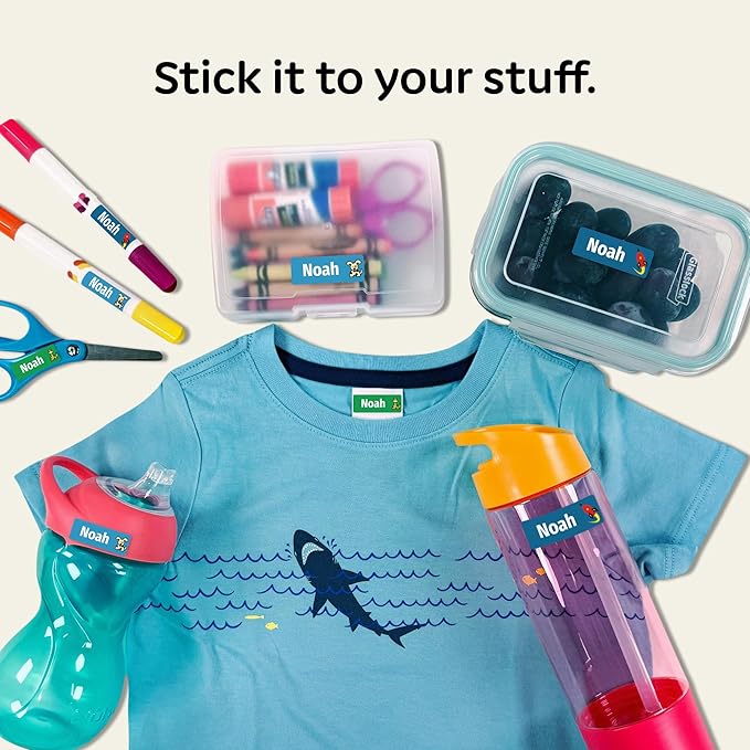 Kids Personalized Name Labels for School, Camp, Daycare (128 Labels) Custom Peel and Stick Waterproof Name Tags Stickers for Water Bottles, Lunch Boxes, Clothing, School Supplies (Adventure Crew)