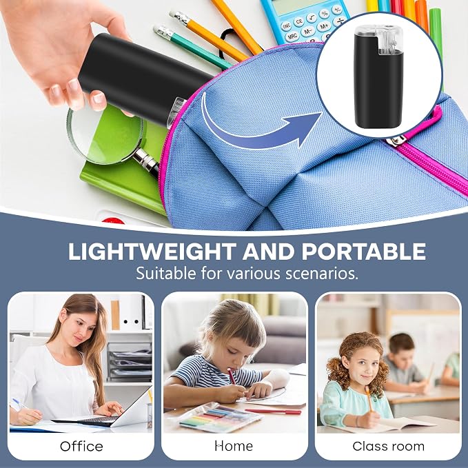 Portable Battery-Powered Electric Pencil Sharpener – Compact Design for Easy Use at Home, School, or Office – Ideal for Standard Pencils (Black)