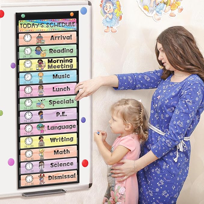 ABCxGOOD Daily Schedule Pocket Chart, Toddler Schedule Chart, 13+1 Pocket, with 21 Dry-Erase Reusable Cards Classroom Must Haves Pocket Chart