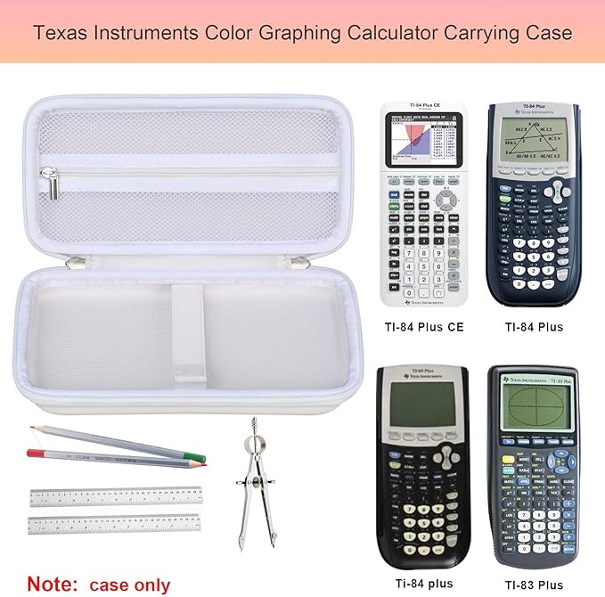 Elonbo Carrying Case for Texas Instruments TI-84 Evo Graphing Calculator, TI-84 Plus CE Evo Graphing Calculator Storage Protective Holder, Extra Mesh Pocket Fits Cable Charger, White