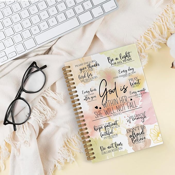Christian Gifts for Women Spiral Notebook, God Is Within Her She Will Not Fall Journal Notebook, Bible Verse Notebooks for School Work, Inspirational Religious Office Supplies Gifts, 5.5x8.3Inch