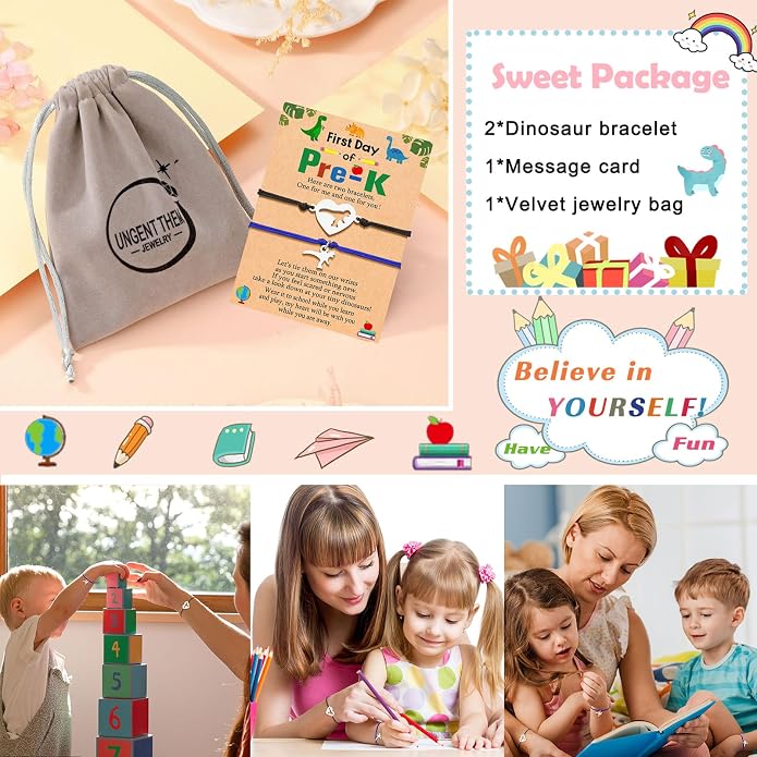 UNGENT THEM Back to School Bracelet Mother Son Dinosaur First Day of School Gifts for Boys Girls