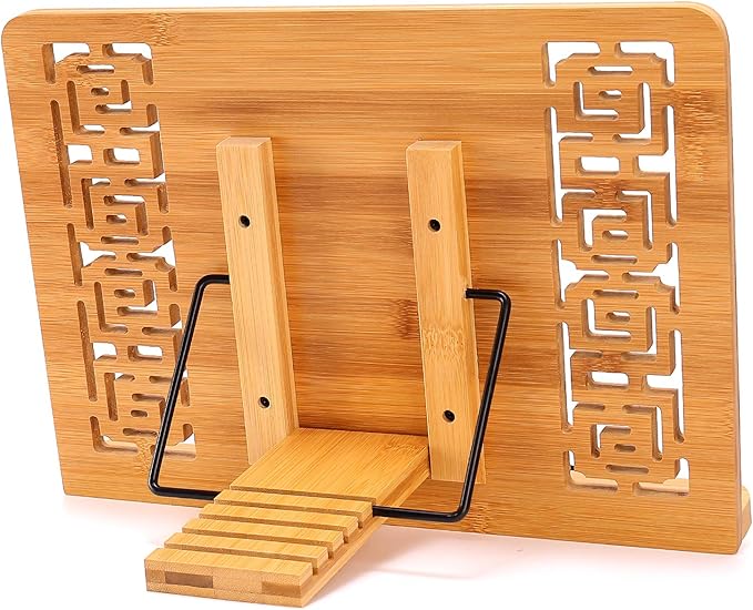 MEGREZ Bamboo Foldable Book Stand Reading Frame Rest Holder Cookbook Stand,13.2 x 9.4 inch