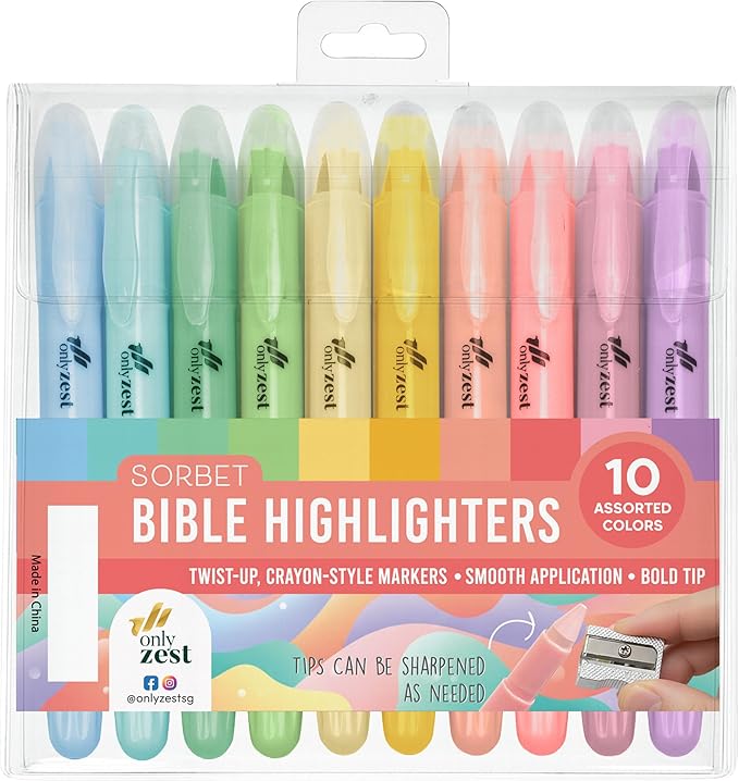 10 Pack Bible Safe Highlighters - Sorbet Color, Wax Highlighters No Bleed, Scripture Markers for Journaling, Study Accessories and School Supplies