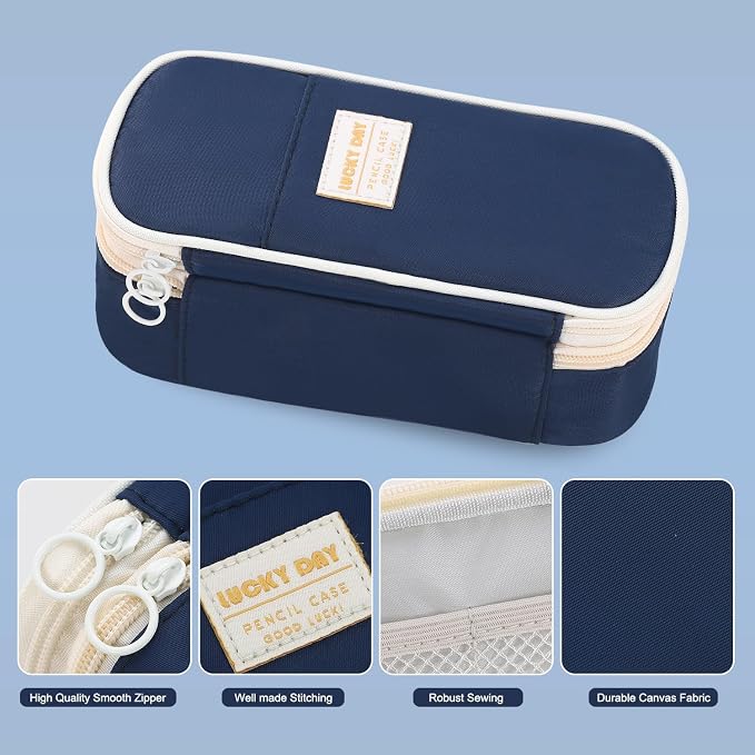 Large Pencil Bag for Boys Teens Kids School Zipper Pencil Pouch Blue | Organizer Aesthetic Pencil Case Big Stationery Pencil Box for School Office, Wear-resistant Fabric, Large Capacity Design