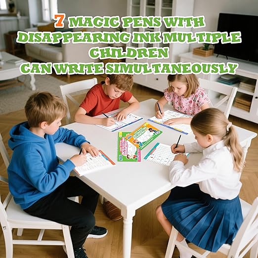 Magic Grooved Writing Practice for Kids Ages 3–8, Reusable Handwriting Workbooks with Deep Tracing Grooves – Letters, Numbers, Math & Drawing – Disappearing Ink Pens & Grips – Great Gifts for Kids