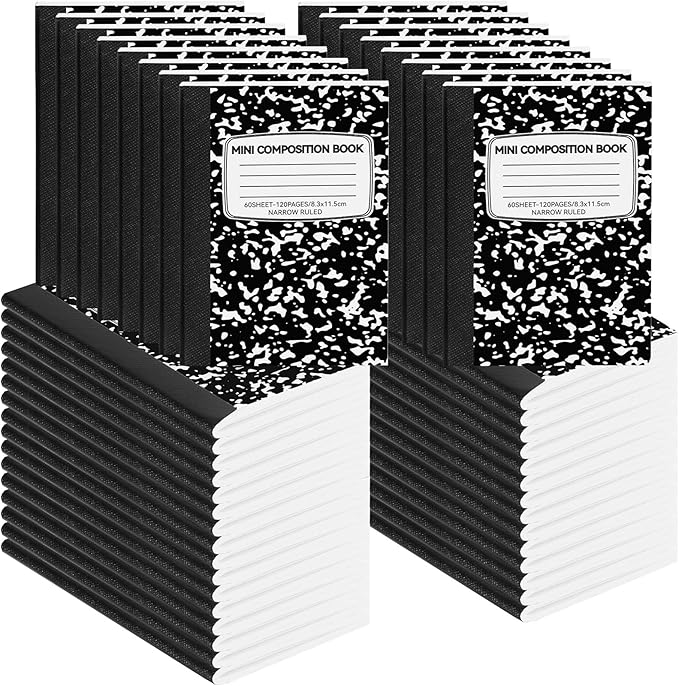 48 Pack 4.5" x 3.25" Mini Composition Notebooks Bulk College Ruled Half Composition Notebook Narrow Ruled Small Pocket Marble Journal 60 Sheets for Students Office School Supplies