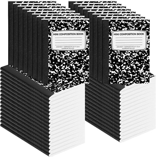 48 Pack 4.5" x 3.25" Mini Composition Notebooks Bulk College Ruled Half Composition Notebook Narrow Ruled Small Pocket Marble Journal 60 Sheets for Students Office School Supplies