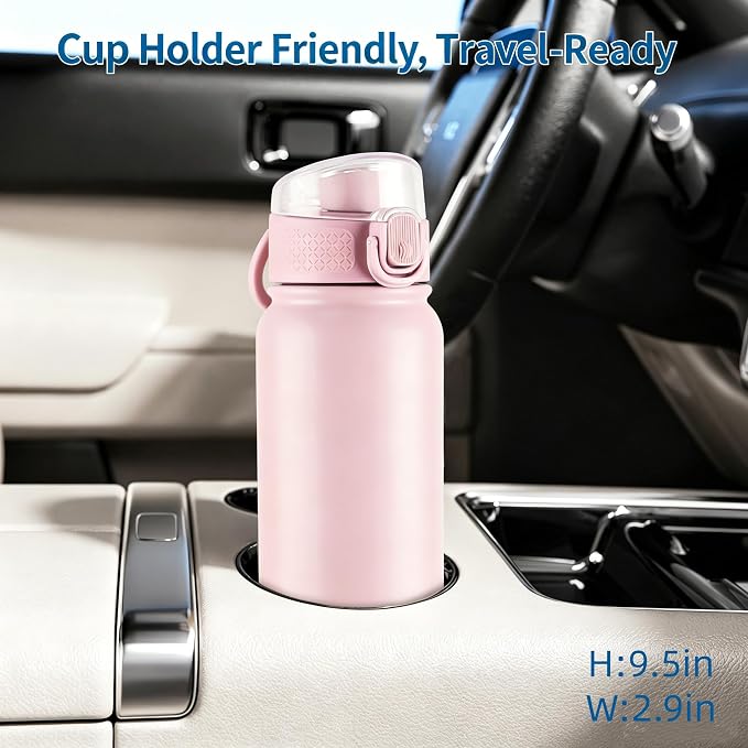 GOPPUS Insulated Water Bottle 20oz Stainless Steel BPA-Free Sports Bottle Ideal for School and Travel Silicone Spout Lid Prevents Leaks, Sweat, and Dust (Pink)