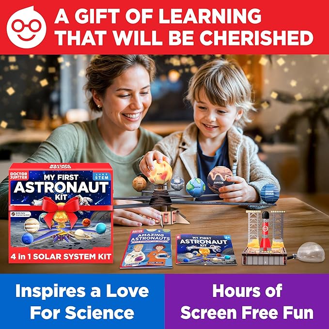 Doctor Jupiter My First Astronaut Kit, Solar System Project Kit for Kids, STEM Space Toys for 5-6-7-8-9-10 Year Old Boys & Girls | 4 in 1 Learning & Educational Toy