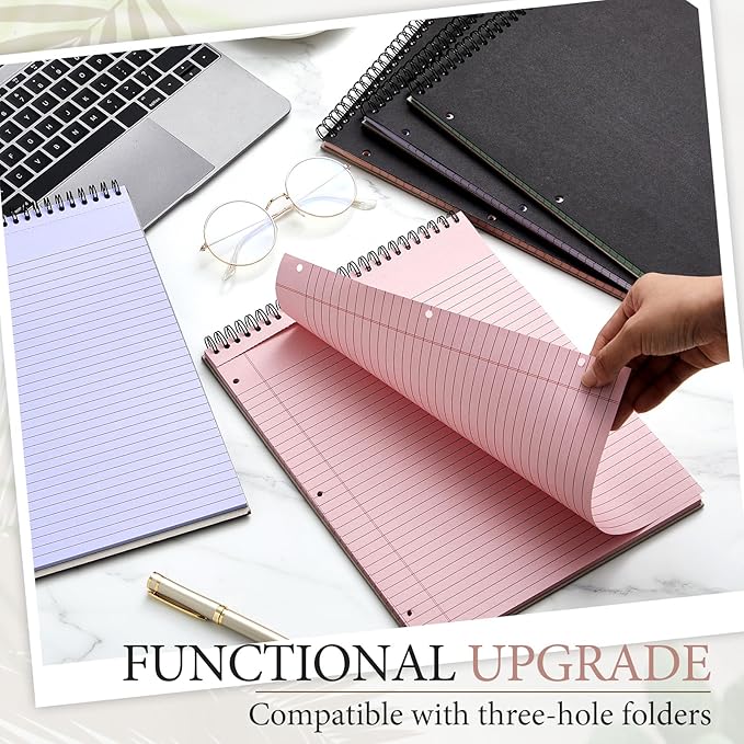 MotiMind 10 Pack 8.5" x 11" Top Spiral Notebook with 3 Hole Punched Legal Pads Notepad 50 Sheets Hard Cardboard Paper Wirebound Notepad for Office School Business (College Ruled,Gray Tones)