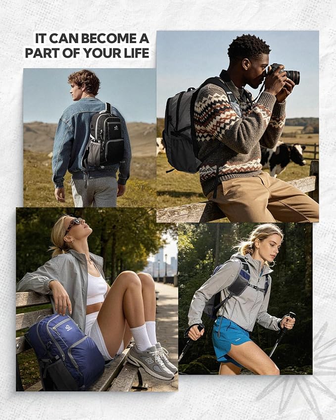 WATERFLY Packable Hiking Backpack, 20L Small Lightweight Foldable Daypack | Phone Pocket, Only 3 Steps Foldable, Breathable Shoulder Strap, Comfortable Folding Bag Pack for Women Men Travel Outdoor