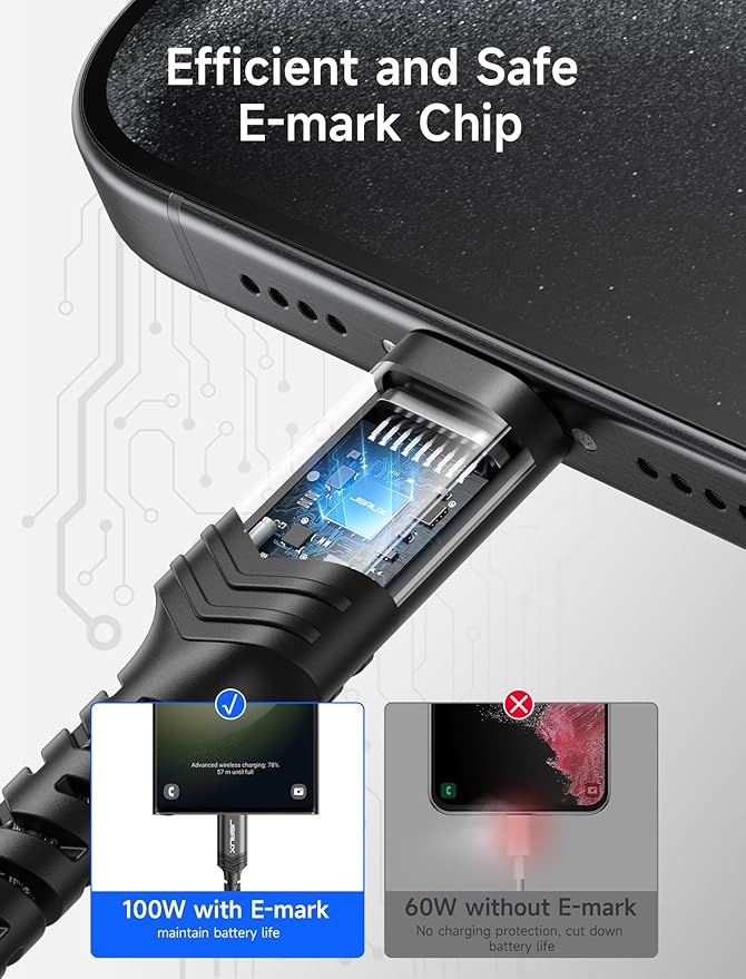 JSAUX 100W USB C to USB C Cable for iPhone 17, USBC Type C Charge Cord 5A Fast Charging Compatible with iPhone 17 Air 16 15 Pro Max Samsung Galaxy S25 S24 MacBook iPad Carplay (2-Pack, 3.3ft) Black