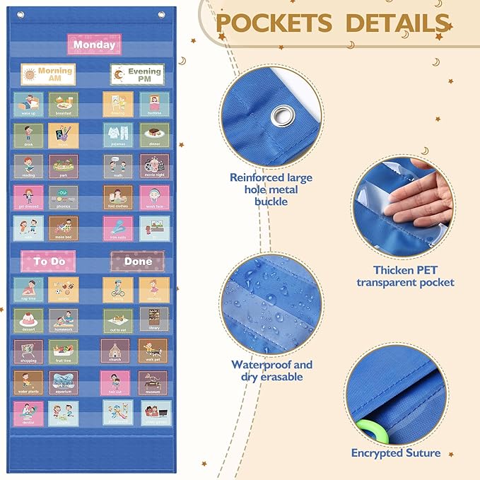 Fulmoon Visual Schedule for Kid Large Chore Magnetic Pocket Chart Morning Bedtime Routine Chart for Toddlers Daily Schedule Board with 109 Cards for Home School Planner Autism Learning Material