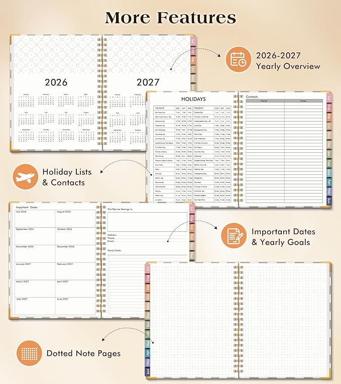Academic Planner 2026-2027, Hardcover Weekly and Monthly Calendar Planner from July 2026 - June 2027, 6.1" x 8.2" A5 Daily Agenda with Tabs, College School Organizer for Student Teacher, Gingham