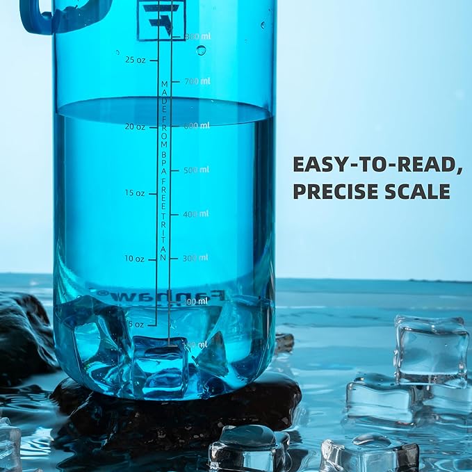Fanhaw 32 oz Clear BPA-Free Tritan Water Bottle with Fast-Flow Spout Lid, Leakproof Wide-Mouth Reusable Bottle for Gym, School & Office (Classic Blue)