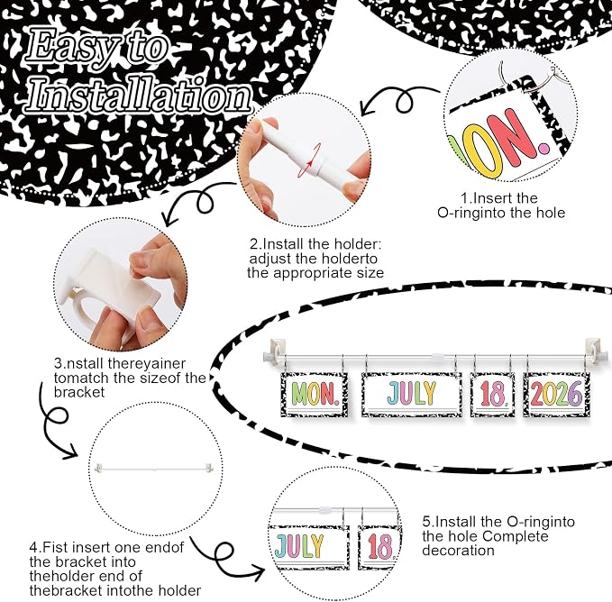 Composition Flip Calendar Bulletin Board Set Composition Flip Calendar for Classroom Decor with Adjustable Holder 2026-2029 Year 54 Date Cards for Preschool Elementary Teacher Supplies Back to School