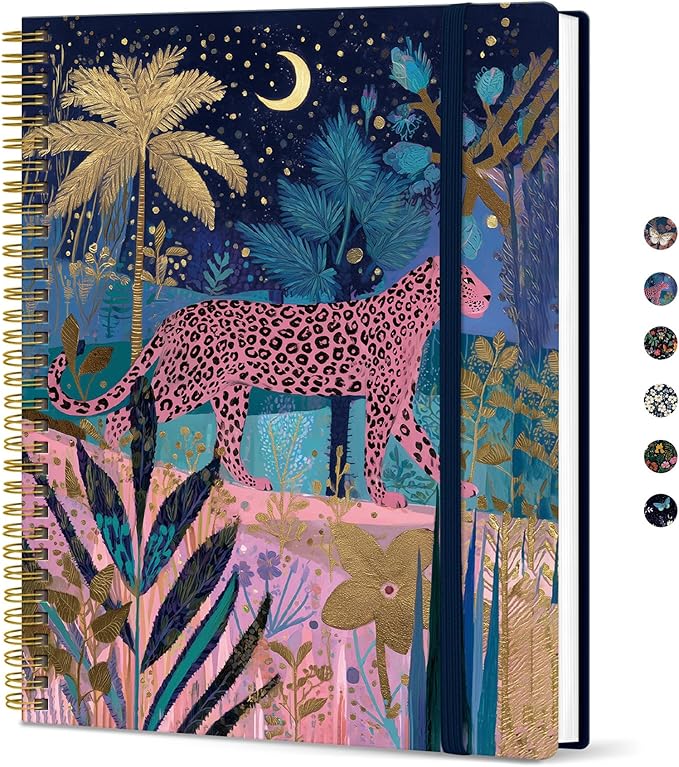 Taja Large Spiral Lined Journal for Women, 8.5" x 11" Notebooks for Work Collge Ruled, A4 Aesthetic Cute Journaling Notebooks for Writing, Plastic Cover, Midnight Jungle