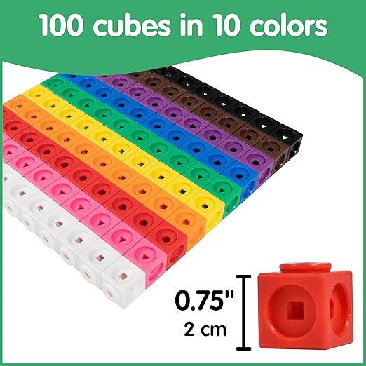 edxeducation Math Cubes | Set of 100 Linking & Snap Cubes | Counting Blocks with 5 Shapes | Math Manipulatives for Preschool & Kindergarten | 10 Colors