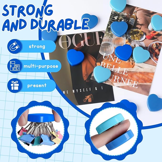 30PCS Heavy Duty Fridge Magnets - Small Cute Refrigerator Magnets for Whiteboard, Lockers & Kitchen, Cute Strong Magnets - Mini Decorative Magnet for Home, School, Office, Crafts, Locker (Blue)