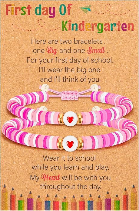 Back to School Supplies, First Day of Kindergarten Bracelet, Back to School Bracelet Mommy and Me, Prek Matching Wish Bracelets Set, Adjustable Bracelet for Boys Girls Gifts Stuff Bulk