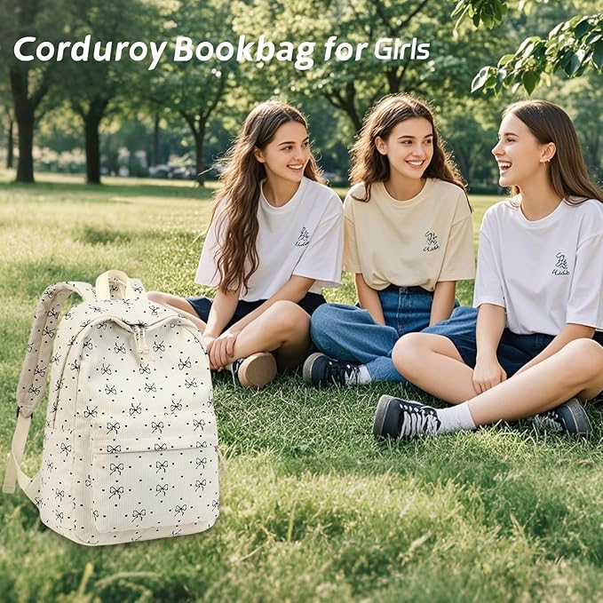 BTOOP School Backpack for Teens Large Corduroy Bookbag Lightweight 15.6 inch Laptop Bag for Girls Women Casual High School College