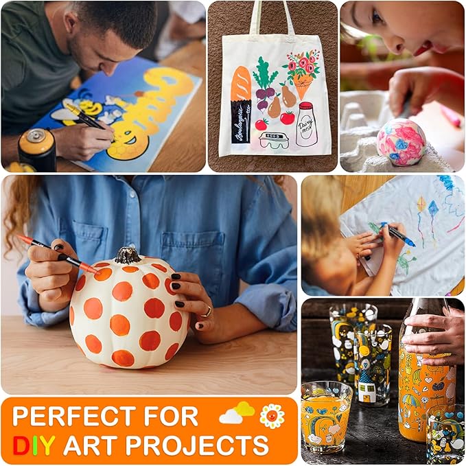 TANMIT 24 Colors Dual Tip Acrylic Paint Markers, Paint Pens Set with Brush Tip and Fine Tip For Fabric, Rock, Wood, Glass, Eggs, Scrapbook, DIY Crafts Making Art Supplies - Teacher Appreciation Gift