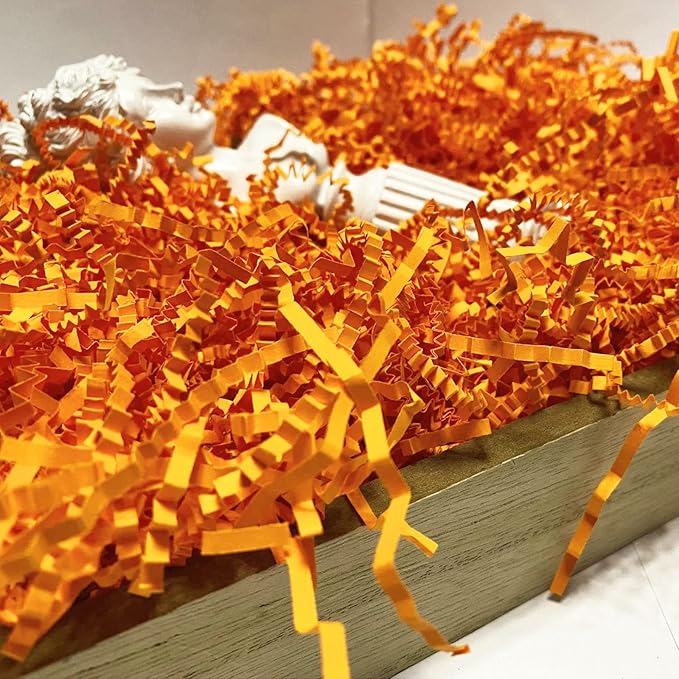 1LB Crinkle Cut Paper Shred Filler, Paper Shreds for Basket Fillers, Birthday, Gift Wrapping, Anniversary, Wedding, Halloween, Thanksgiving, Christmas Gift Decor Party Filler (Fluorescent Orange)