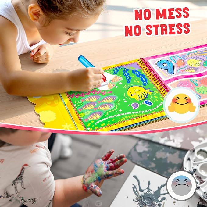 JoyCat 2 Packs Reusable Water Coloring Book for Toddlers 3-5, 28 Pages Alphabet & Number Tracing Magic Water Drawing Book, Mess-Free Preschool Learning Toys, Educational Gift for Boys Girls