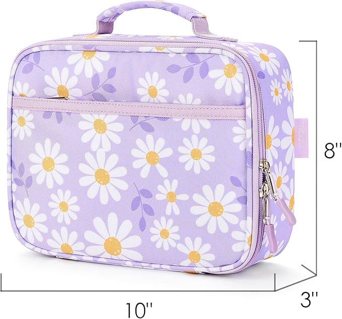 mibasies Kids Lunch Box for Girls Toddler, Insulated and Reusable Lunch Bag for School, Daisy Purple