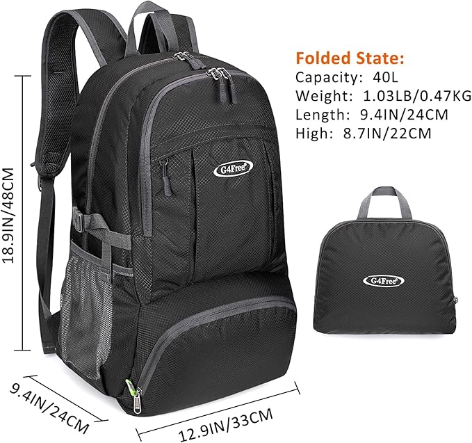 G4Free Lightweight Packable Hiking Backpack, Waterproof Travel Daypack