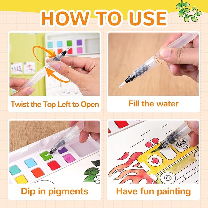 YPLUS Paint with Water Coloring Book for Toddlers, Mess Free Watercolor Painting Set with Brush, 26 Pages & 8 Color Palettes, DIY Art Craft Travel Toy Gift for Kids Ages 1-3 2-4 4-6 (Vehicles)