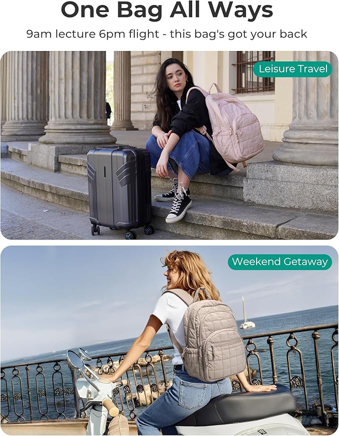BAGSMART Travel Backpack for Women, College Laptop Backpack, Navy Blue | Fits 15.6" Laptop, Personal Carry-on Size with Trolley Sleeve, Quilted Style for College Nurse Teacher, Water-Resistant