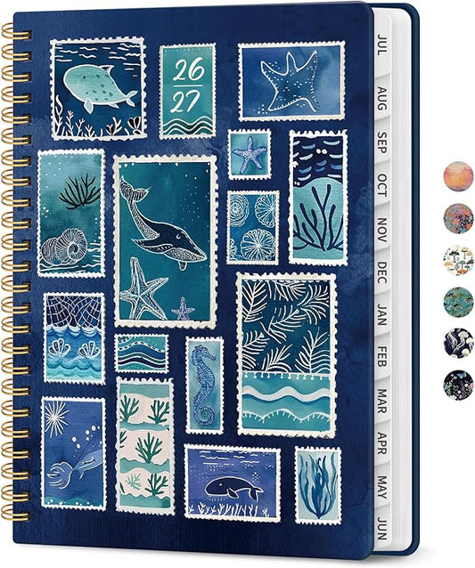Planner 2026-2027, Academic Year Weekly and Monthly Calender Planner, from Jul 2026 - Jun 2027, Spiral Bound School Planning Book, Perfect for Teacher, Student, Women & Men, A5 (6.3" x 8.5"), Ocean Postmarks